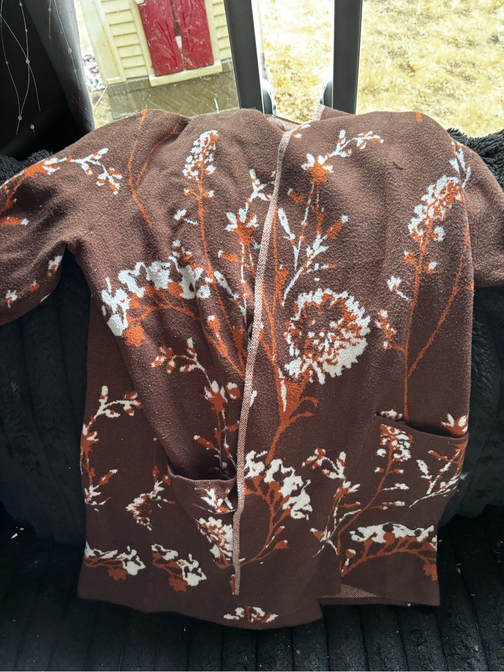 Brown Floral Open-Front Women's Cadigan